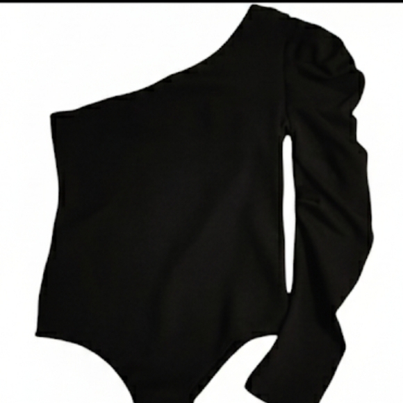 Black Bodysuit Women's Size Small By TCEC One Sleeved Indie Sleaze Bodycon Y2K - Picture 2 of 5